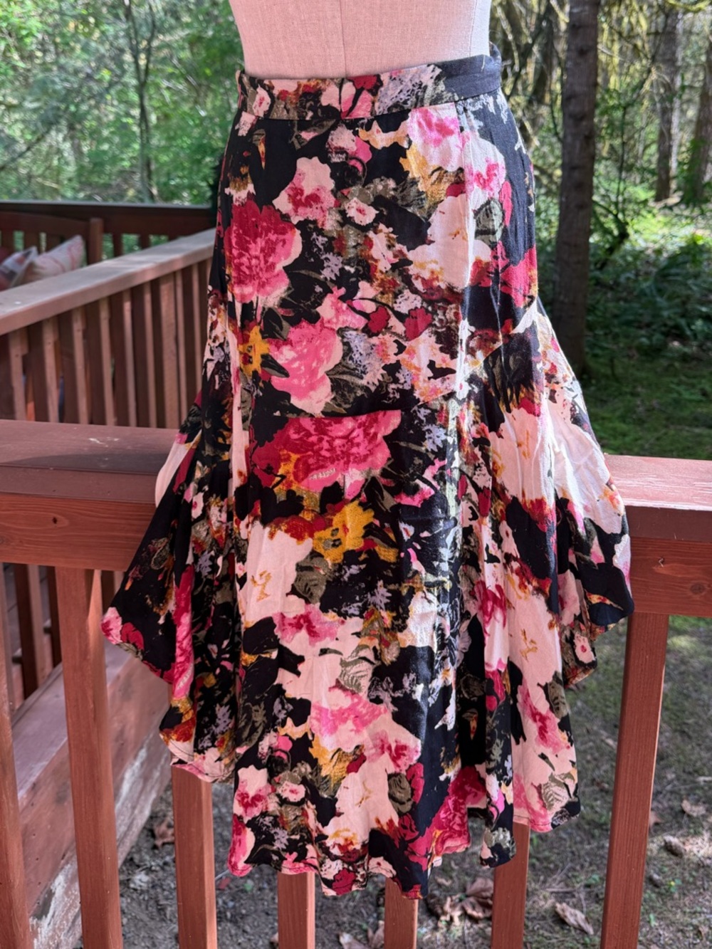 Urban Outfitters- Kimchi Blue Black and Pink Floral A-Line Skirt